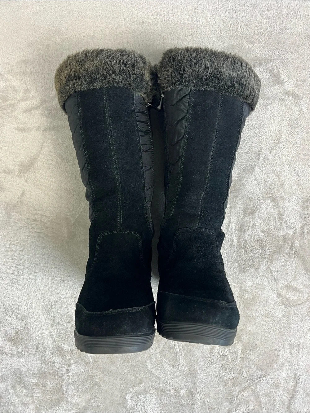 Lands' End Sophia Tall Winter Snow Boots Black Suede Faux Fur Size 8.5